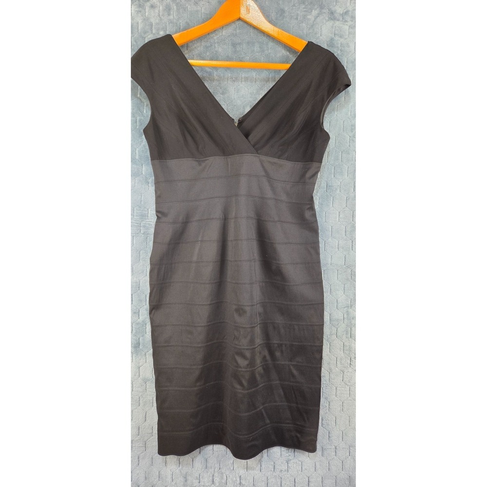 Adrianna Papell Pleated Cocktail Dress‎ Women's Size 14 Black Evening Wedding